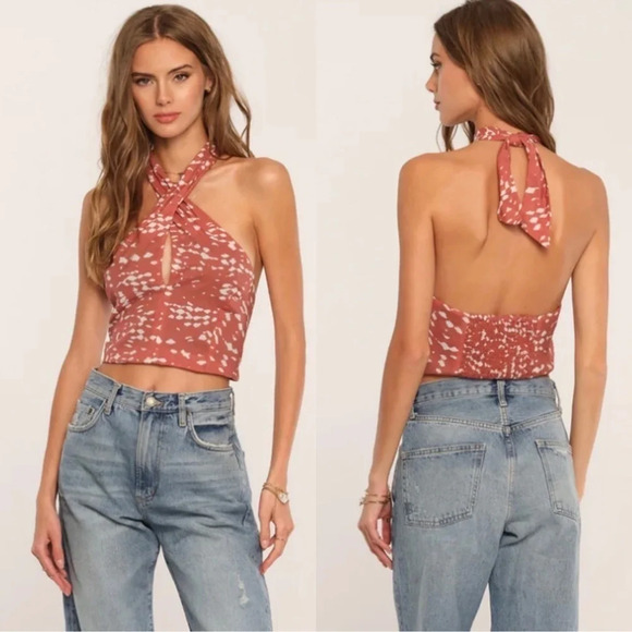 Heartloom Jolie Halter Top Printed Crop Cropped - Picture 1 of 5